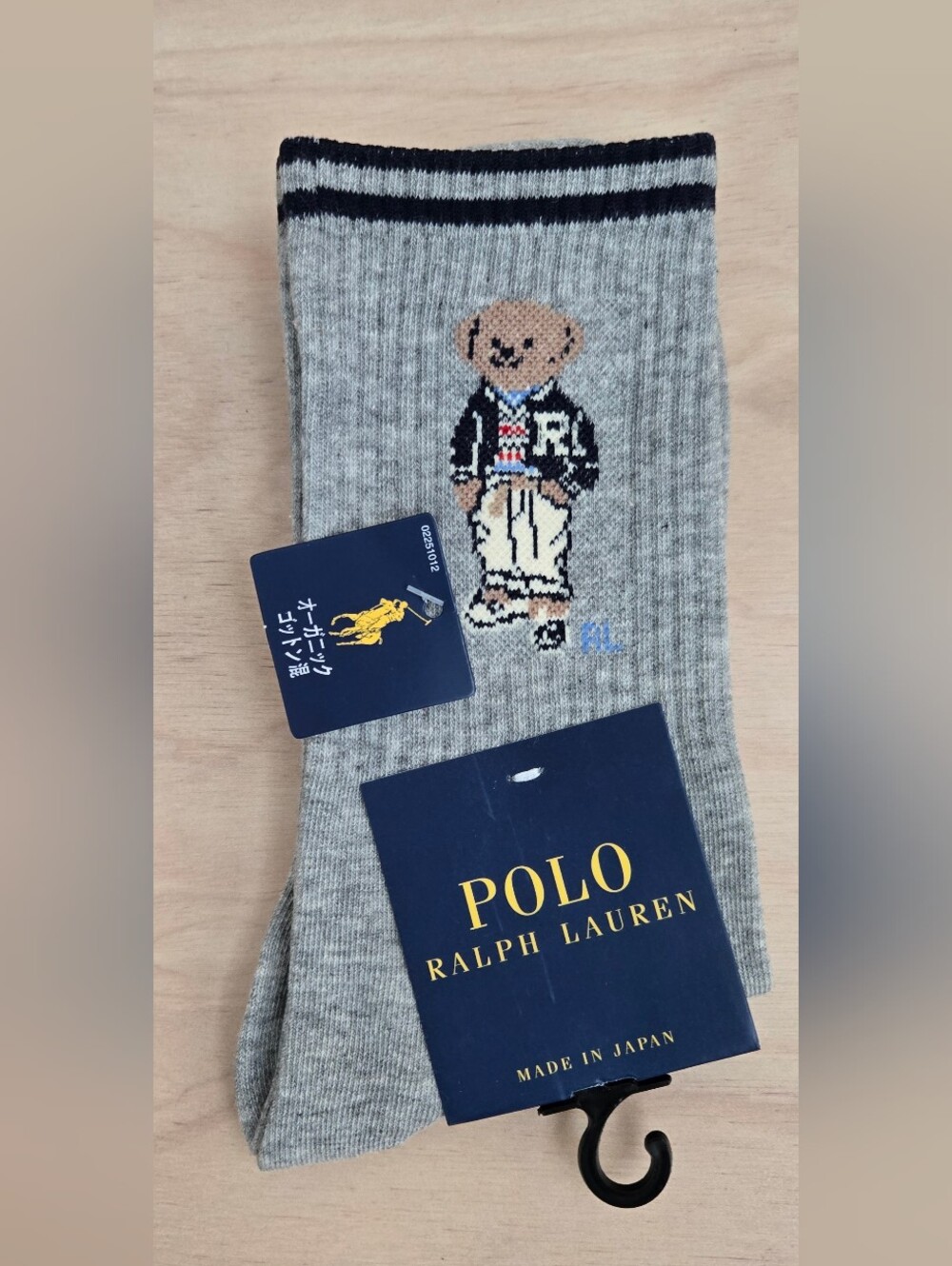 Polo by Ralph Lauren Gray Crew Socks with Bear and Navy Trim